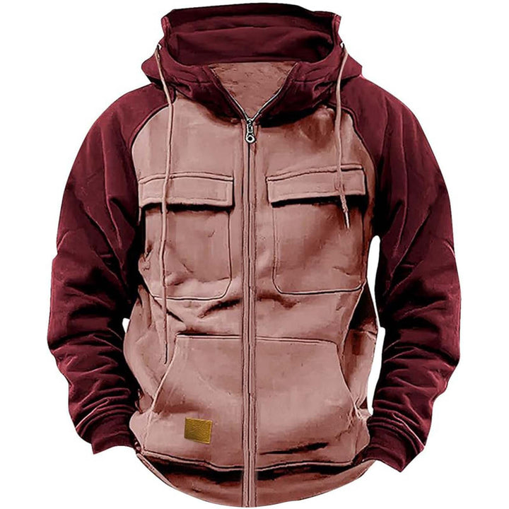 Sporty hooded jacket for men with practical chest pockets and warm fleece material Lune London