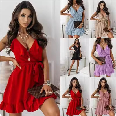 Ruffled wrap dress for women with tied waist detail Amarae
