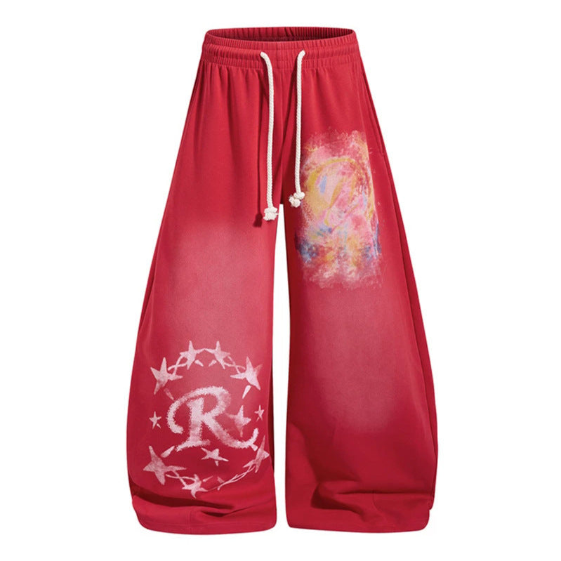 Women Wide Palazzo Sweatpants with Elastic Waistband, Drawstring and Creative Allover Prints Amarae