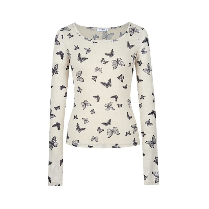 Women's long sleeve top with delicate butterfly pattern Chic & Stil
