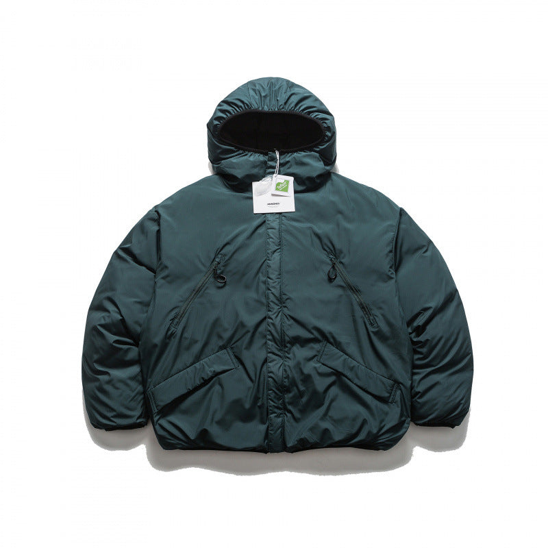 Unisex Short Boxy Puffer Jacket with Oversized Hood, Concealed Front Placket and Zipper Pockets Amarae