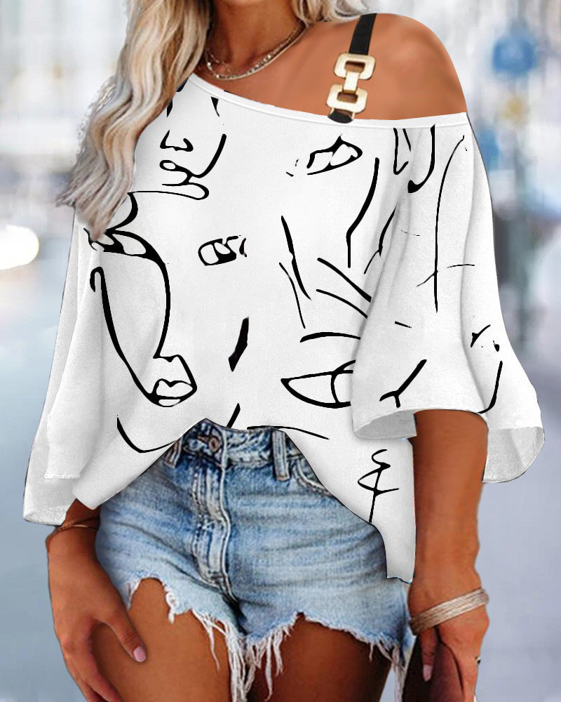 Ladies Off-Shoulder Graphic Printed Blouse Lune London