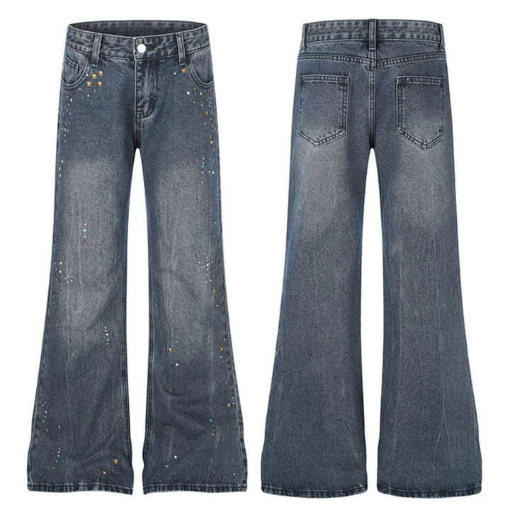 Women High-Waist Flared Jeans with Pearl and Stud Decoration Amarae
