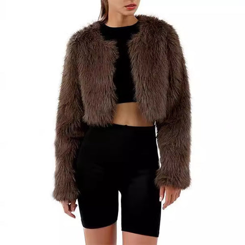 Ladies short glamorous faux fur jacket with wide sleeves Amarae