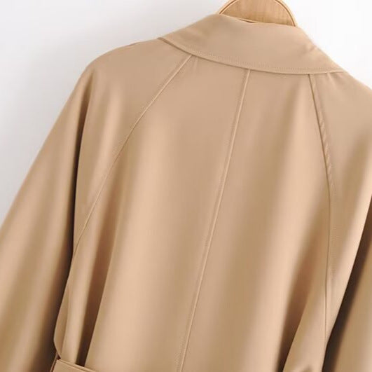 Women's Double-breasted Trench Coat with Waist Belt and Shoulder Yoke Amarae