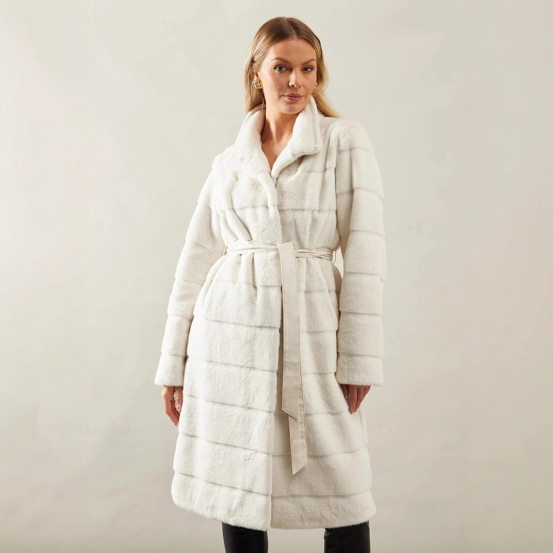 Ladies Cozy Marked Coat with Hidden Belt Lune London