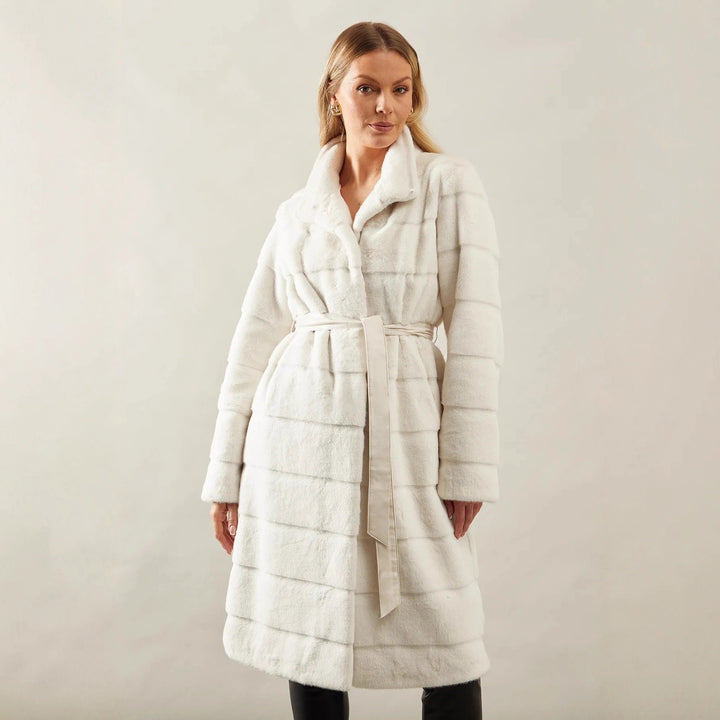 Ladies Cozy Marked Coat with Hidden Belt Lune London