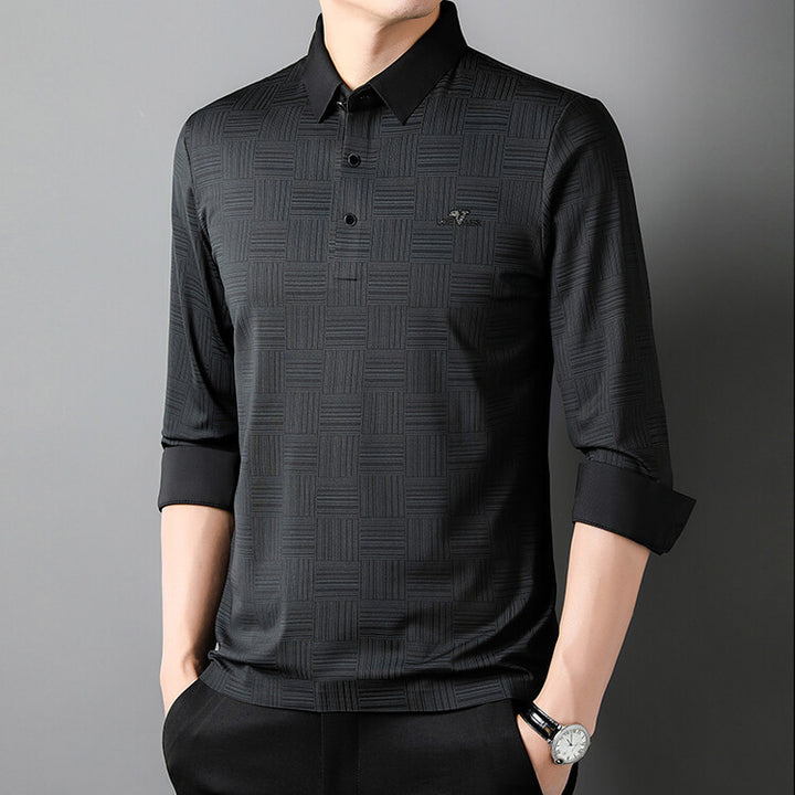 Long sleeve polo shirt for men with textured design Lune London