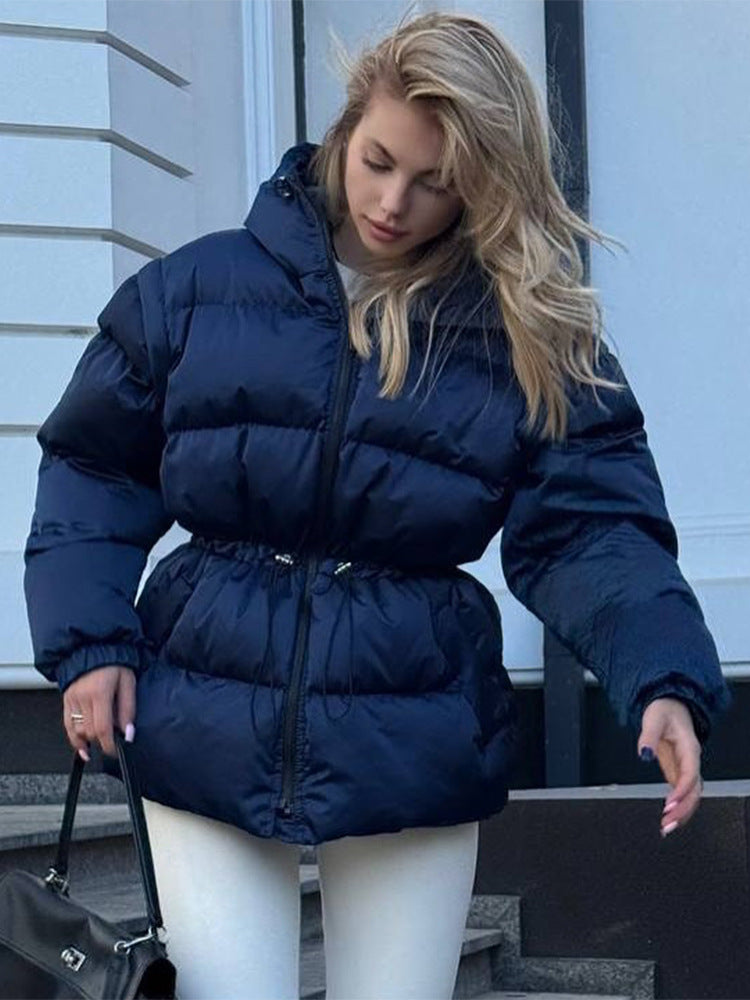 Women's Padded Hooded Quilted Jacket with Drawstring Waist and Boxy Sleeves Amarae