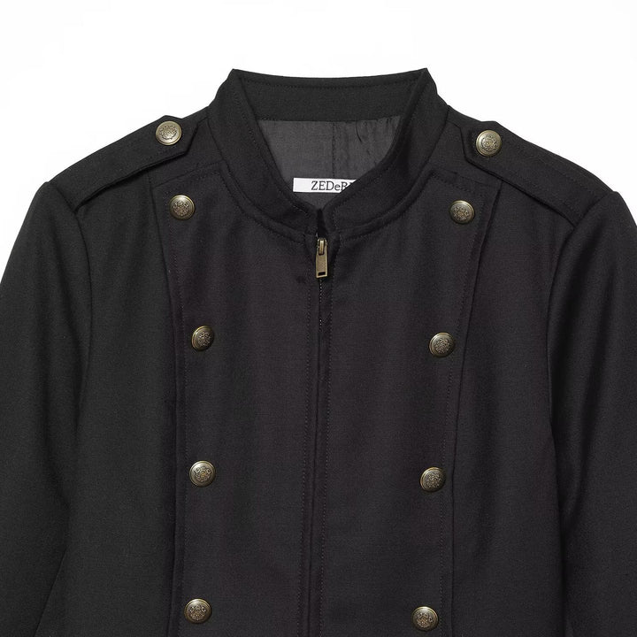 Women's Short Military Jacket in Double-Breasted Style with Stand-Up Collar and Epaulettes Amarae