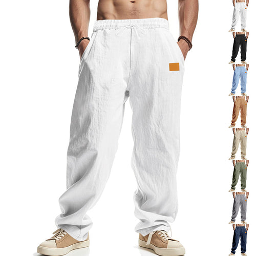 Linen pants for men with a relaxed fit featuring an adjustable drawstring and practical side pockets Amarae