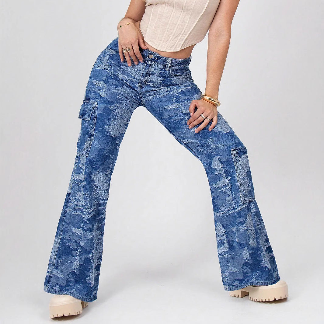 Ladies Cargo-Flared-Jeans with Camouflage Wash Amarae