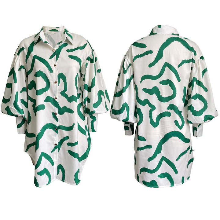 Trendy shirt dress for women with an eye-catching pattern and flared sleeves Lune London