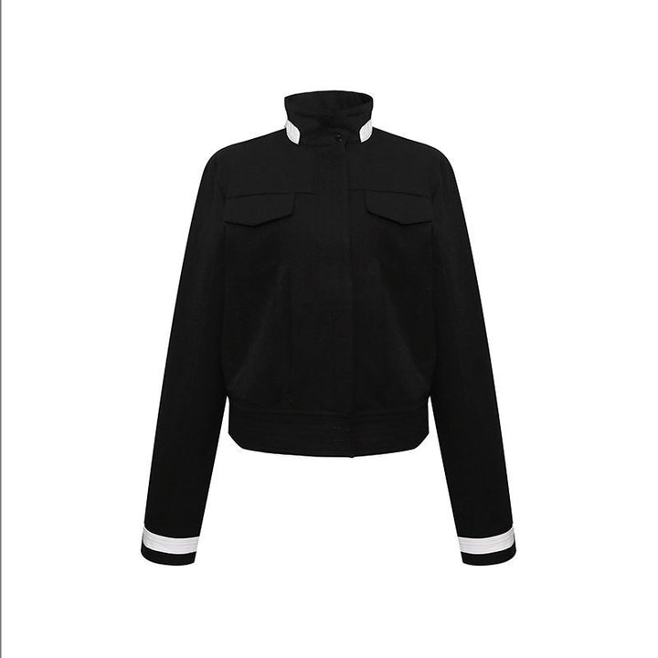 Women's cropped bomber jacket with stand-up collar, flap pockets, and contrast cuffs Amarae