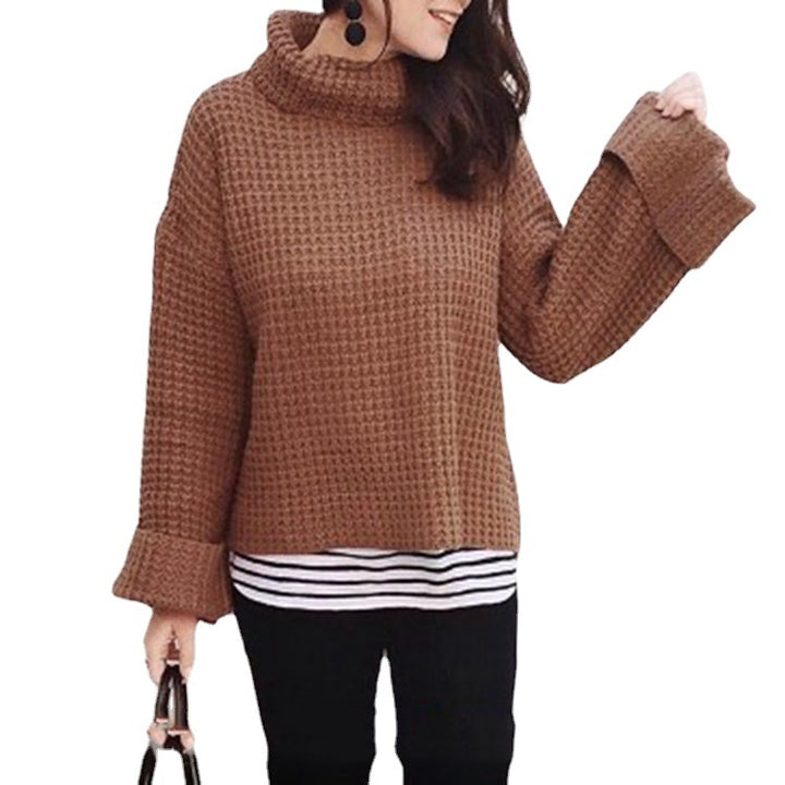 Oversized knitted sweater for women with high collar and textured fabric Lune London