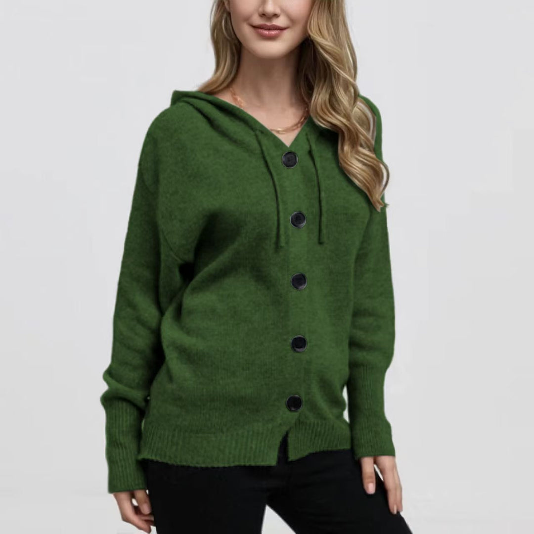 Women’s knitted hoodie jacket with button placket and soft texture Lune London