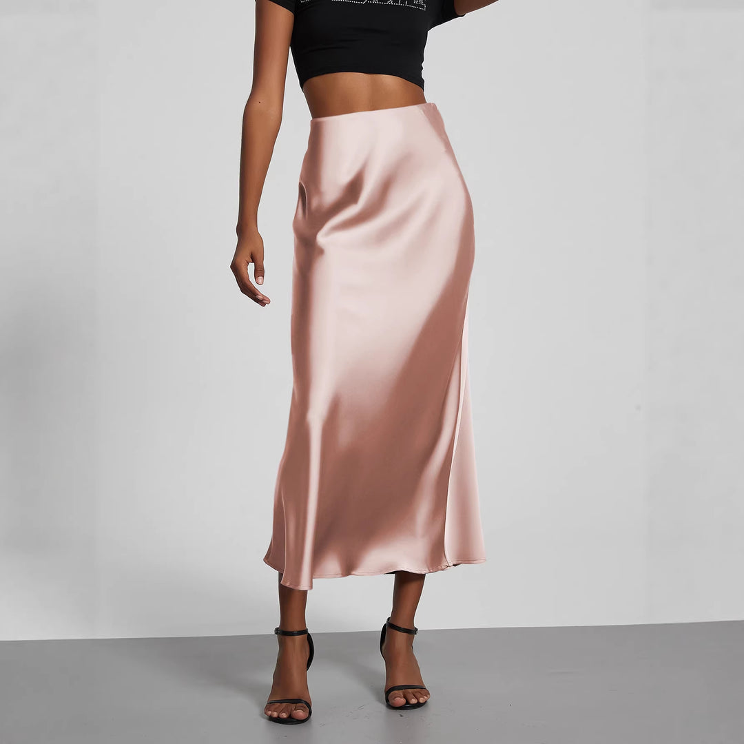 Women Elegant and flowing Satin Maxi Skirts Lune London