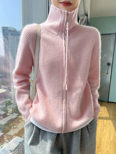 Ladies cozy wool sweater with full zipper Amarae