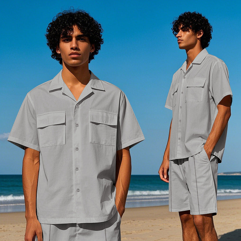 Men's casual short sleeve shirt and chic shorts
