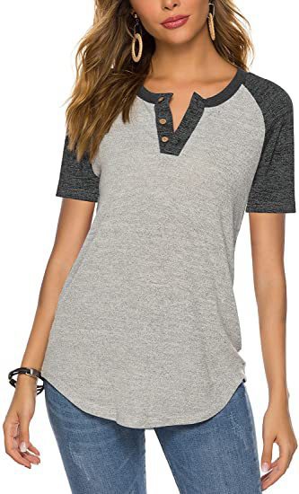 Casual short sleeve Henley T-shirt for women with button placket Lune London