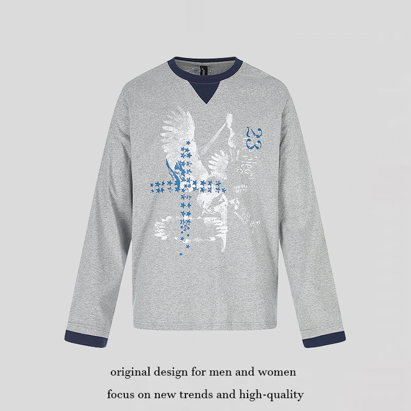 Men's cotton long-sleeve shirt sweatshirt with eagle print and contrast cuffs Amarae