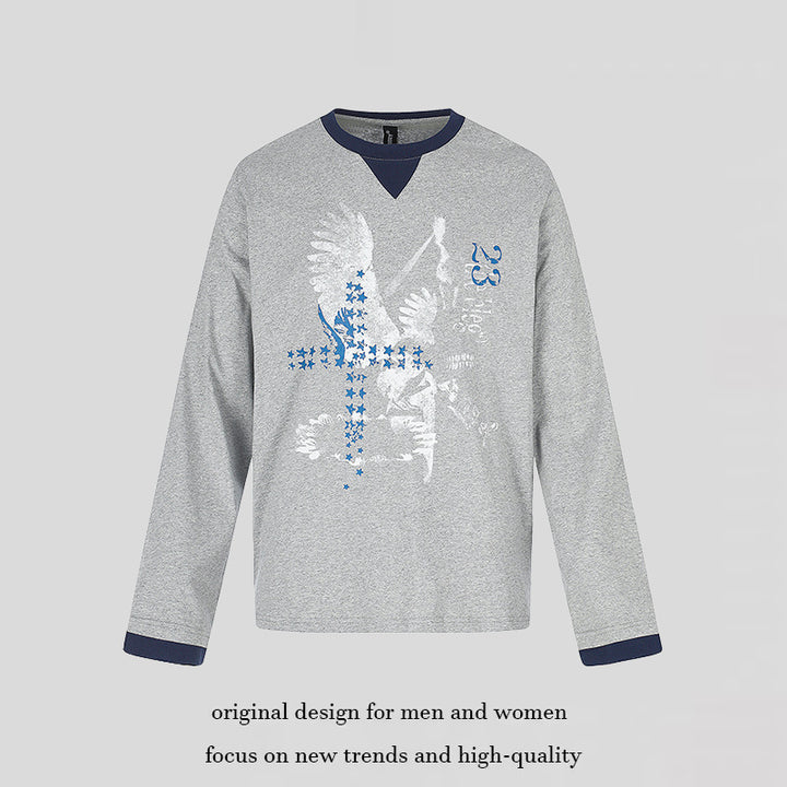 Men's cotton long-sleeve shirt sweatshirt with eagle print and contrast cuffs Amarae