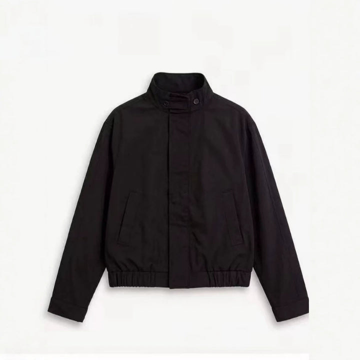 Men's Short Stand Collar Blouson with Hidden Zipper and Elastic Hem Amarae