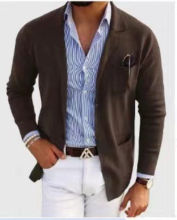 Men's knitted sports jacket with a fine structure and practical pockets Lune London