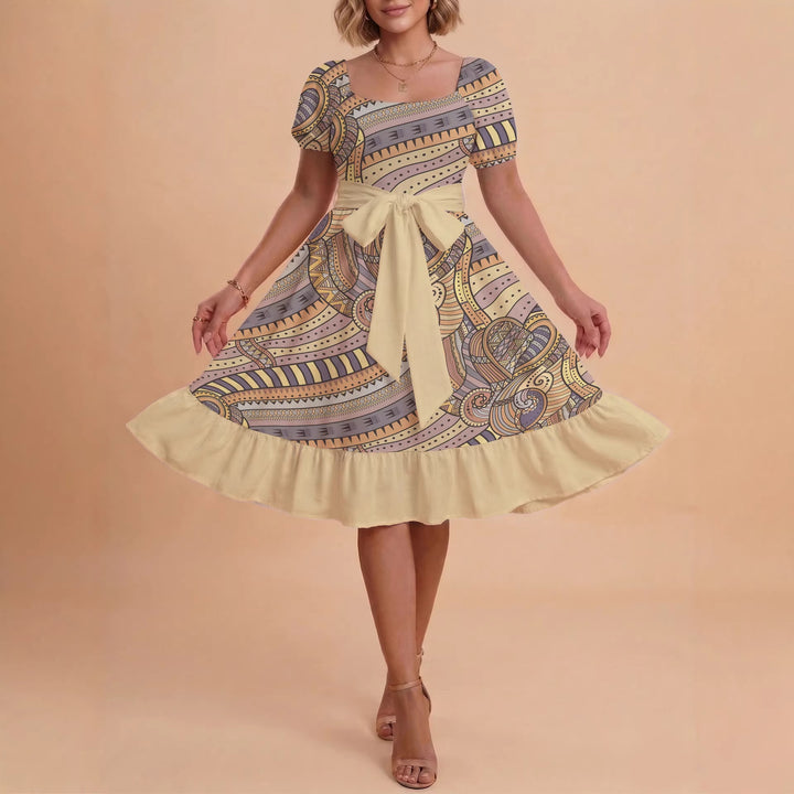 Women's elegant maxi dress with floral design and waist belt Lune London
