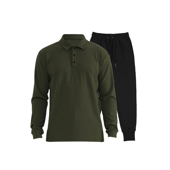 Men's long sleeve sports polo set and chic jogger pants