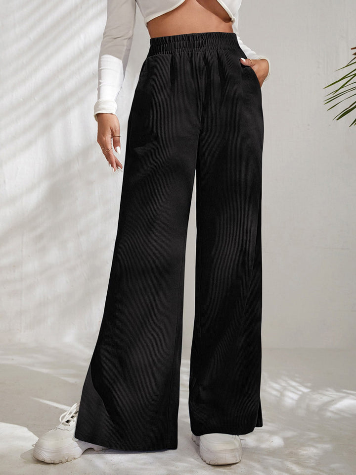 Lune London fine shoemaking women’s palazzo pants with side slits