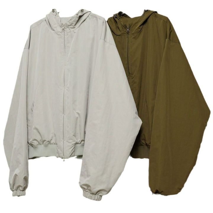 Women's Lightweight Oversized Windbreaker Bomber with Drawstring Hood and Ribbed Hem Amarae