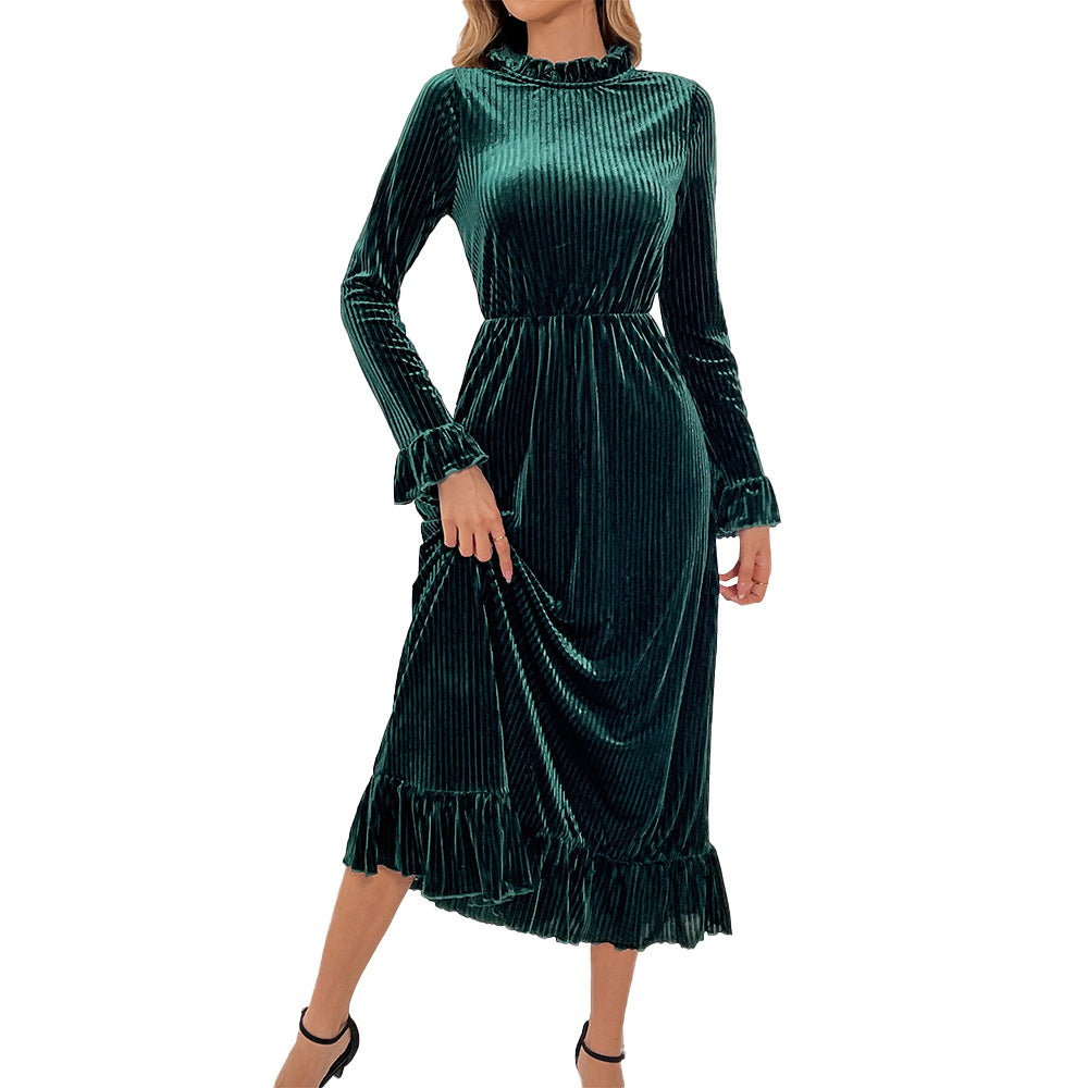 Robe enveloppante à manches longues pour femme en velours luxueux avec détails en volants Chic & Stil
