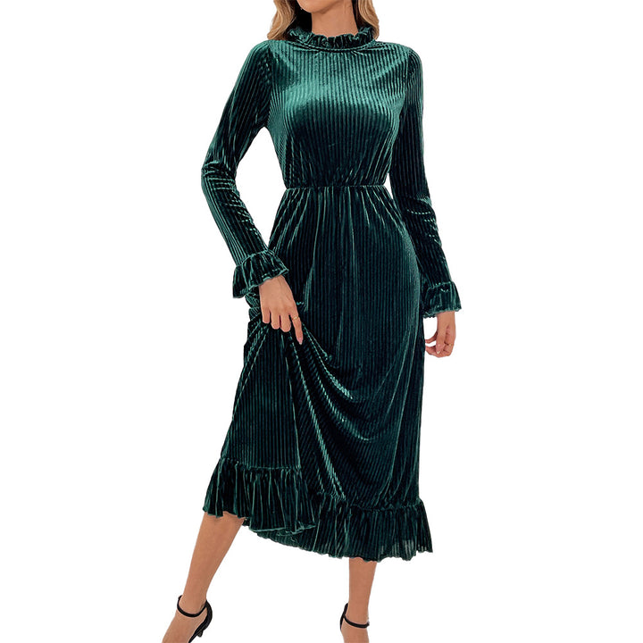 Robe enveloppante à manches longues pour femme en velours luxueux avec détails en volants Chic & Stil
