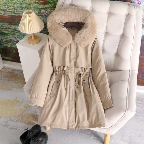Fashionable women's winter coat with removable faux fur collar and practical pockets Amarae