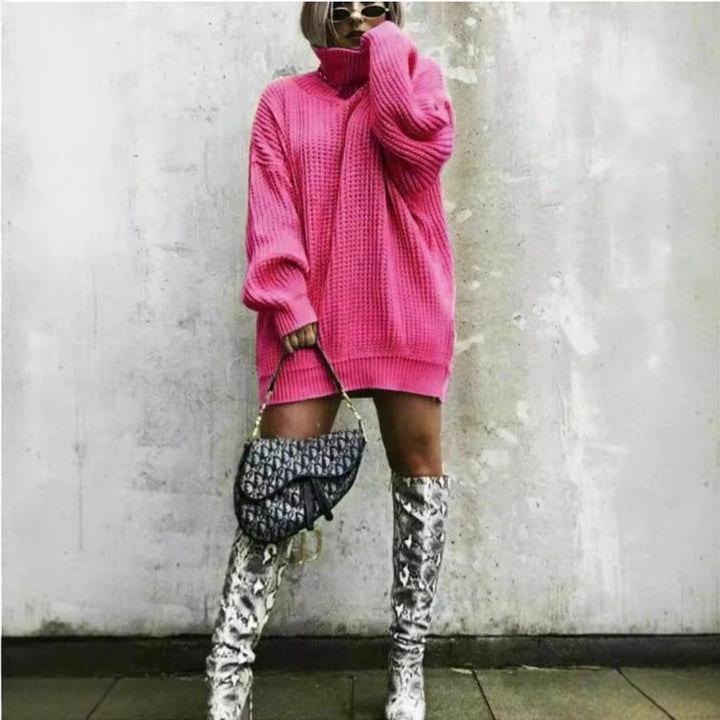 Oversized knit sweater for women with a structured look and high collar Lune London