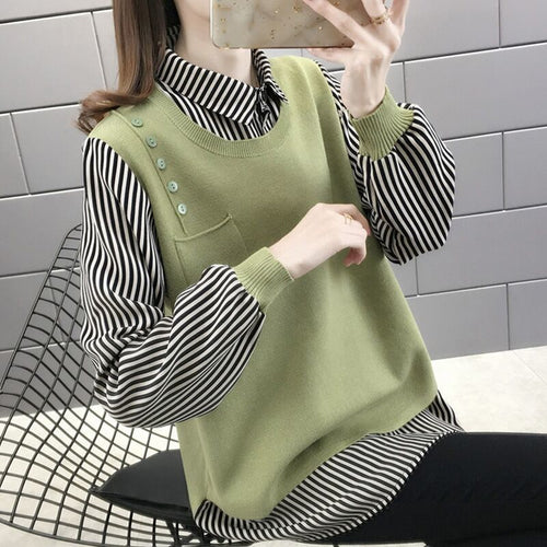 Pull superposé pour femmes avec insert de blouse à rayures Chic & Stil
