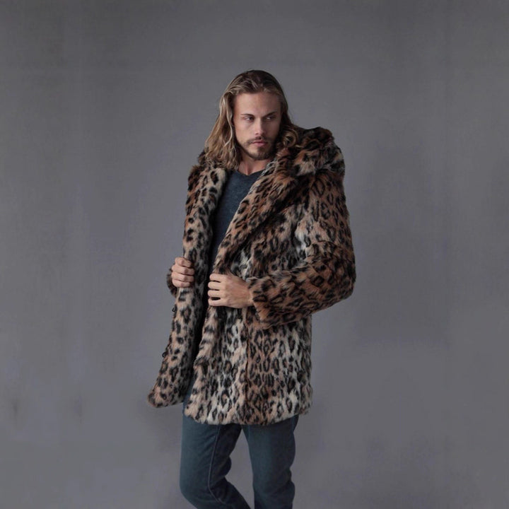 Men's Long Faux Fur Coat with Hood, Ear Application and Oversized Silhouette Amarae