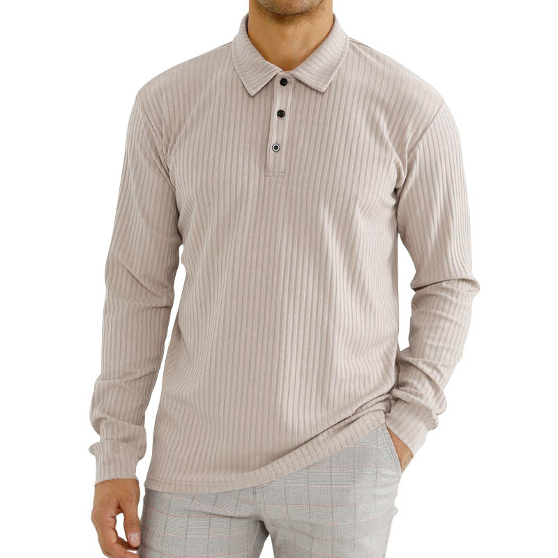 Long sleeve polo shirt for men with textured rib pattern and button detail Lune London