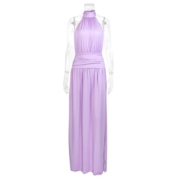 Women Elegant Neck Seam Maxi Dress with Side Slit Lune London