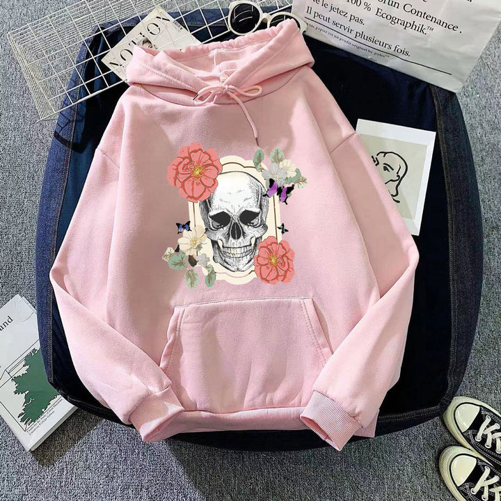 Women's hoodie with creative skull and flower design Chic & Stil