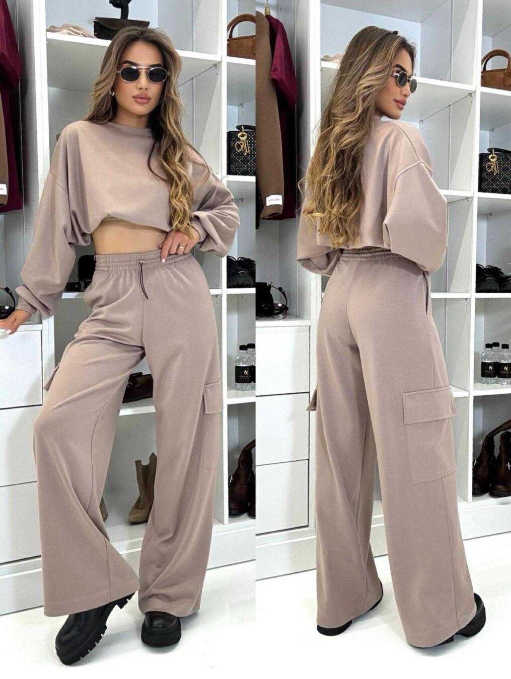 Oversized loungewear set for women with cropped sweatshirt and loose pants Lune London