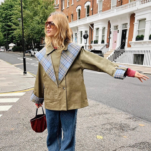 Oversized women's jacket with check collar Amarae