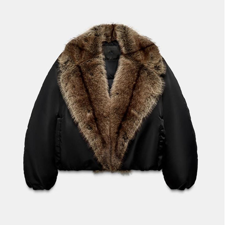Women's short jacket with voluminous faux fur shawl collar Amarae