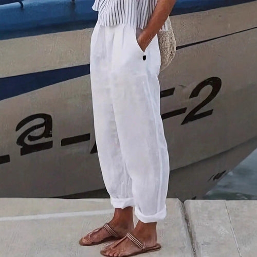 Women’S Lightweight and Airy Linen Pants with Elastic Waistband and Side Pockets Amarae