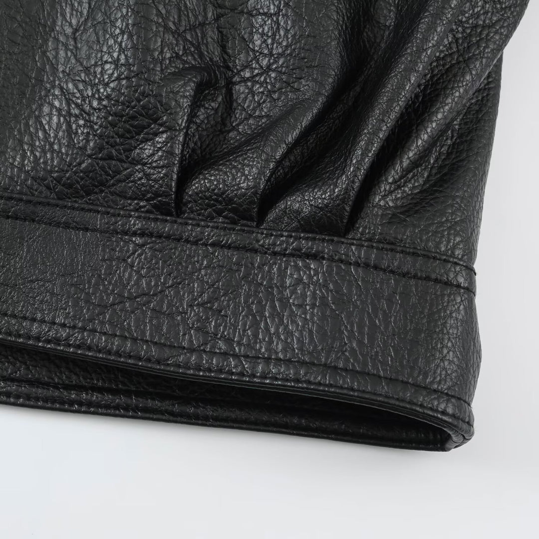 Women's Oversized Faux Leather Cape Jacket with High Standing Collar and Flap Pockets Amarae