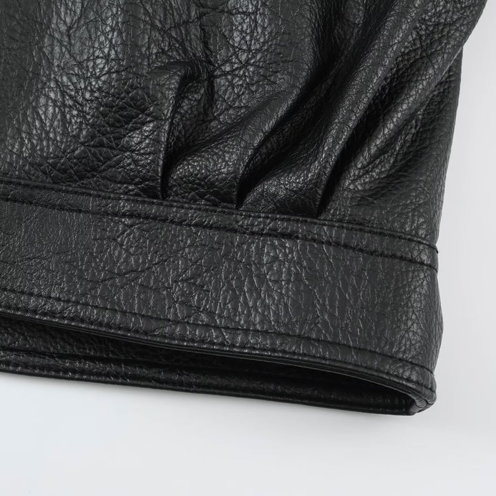 Women's Oversized Faux Leather Cape Jacket with High Standing Collar and Flap Pockets Amarae