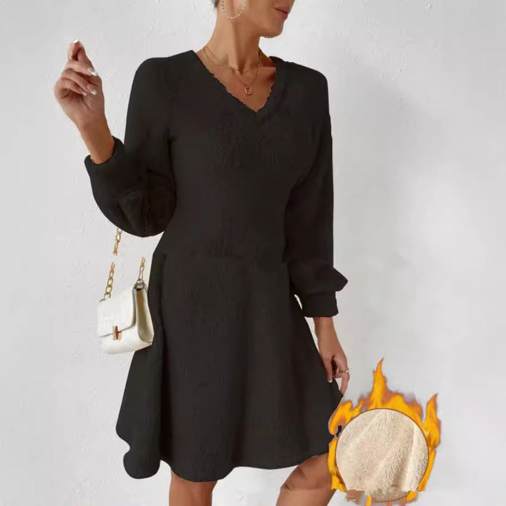 Ladies Soft V Neck Dress with Long Sleeves Lune London