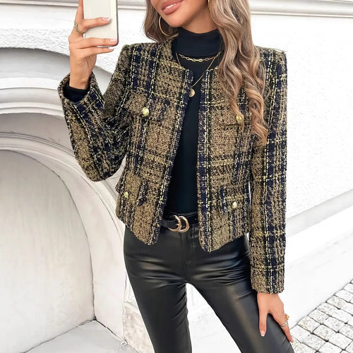 Tweed blazer jacket for women with golden buttons Amarae