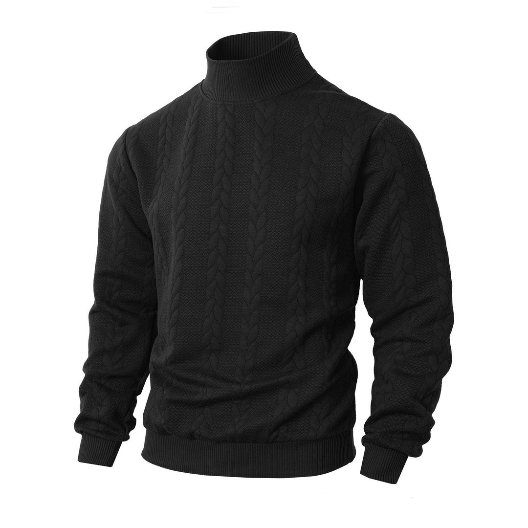 Knit sweater for men with high collar and innovative cable details Lune London